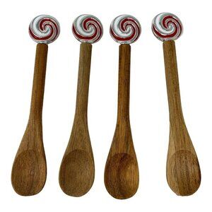 Christmas Peppermint Mini Spoons Set 4 Wooden Decor Ornament Candyland Swirl Red